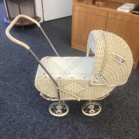 Vintage Cane Dolls Pram