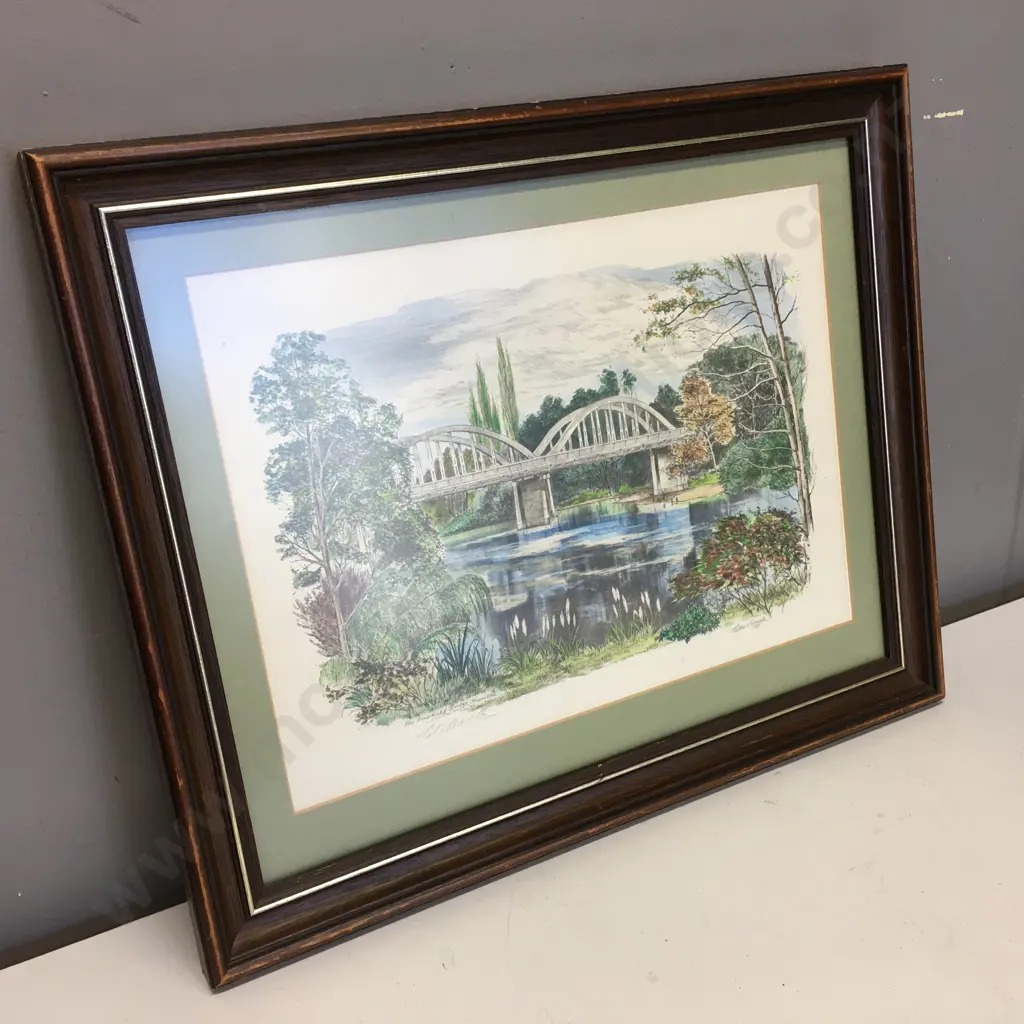 Peter Arnold Print of "The Fairfield Bridge" 1981, Hand Coloured, 44 x 54cm Image 1++