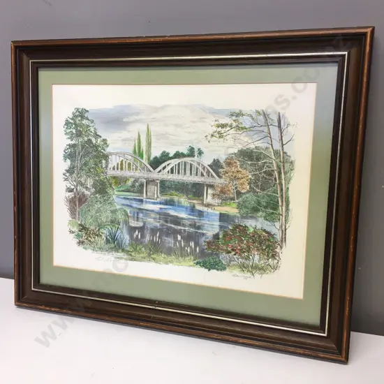 Peter Arnold Print of "The Fairfield Bridge" 1981, Hand Coloured, 44 x 54cm
