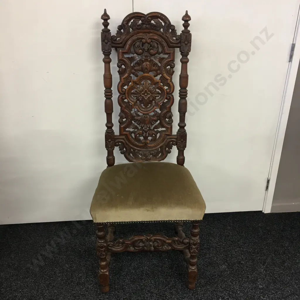 Antique Oak Carved Highback Dining Chair Image 1++