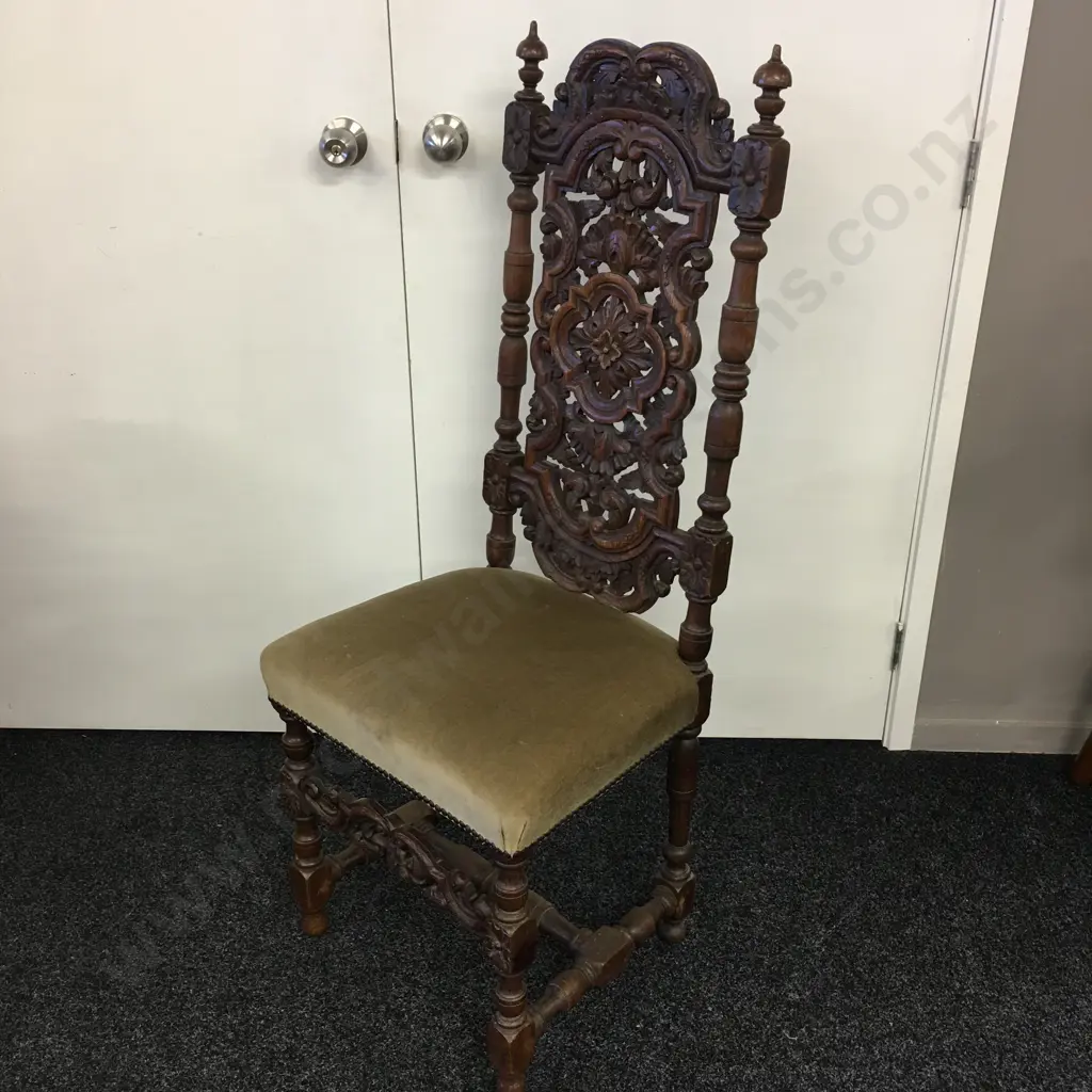 Antique Oak Carved Highback Dining Chair Image 1++