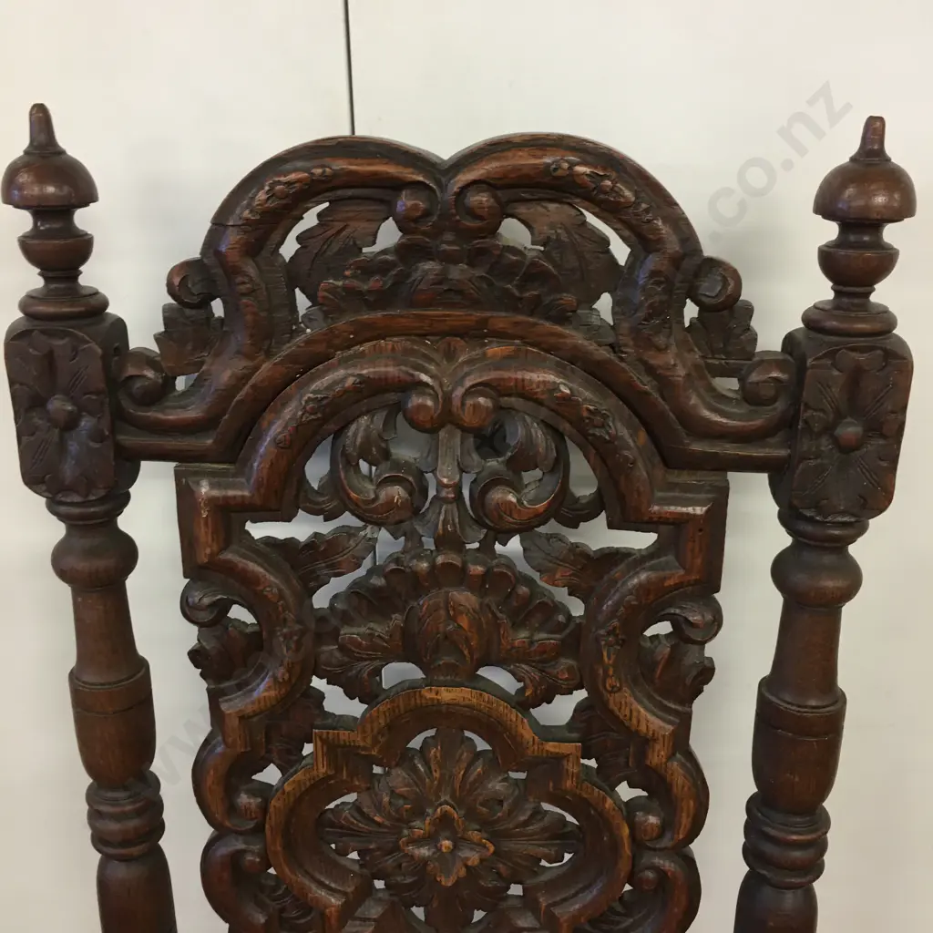 Antique Oak Carved Highback Dining Chair Image 1++