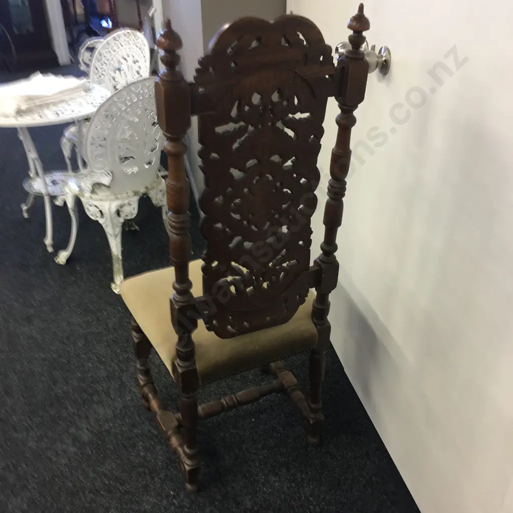 Antique Oak Carved Highback Dining Chair Image 1++