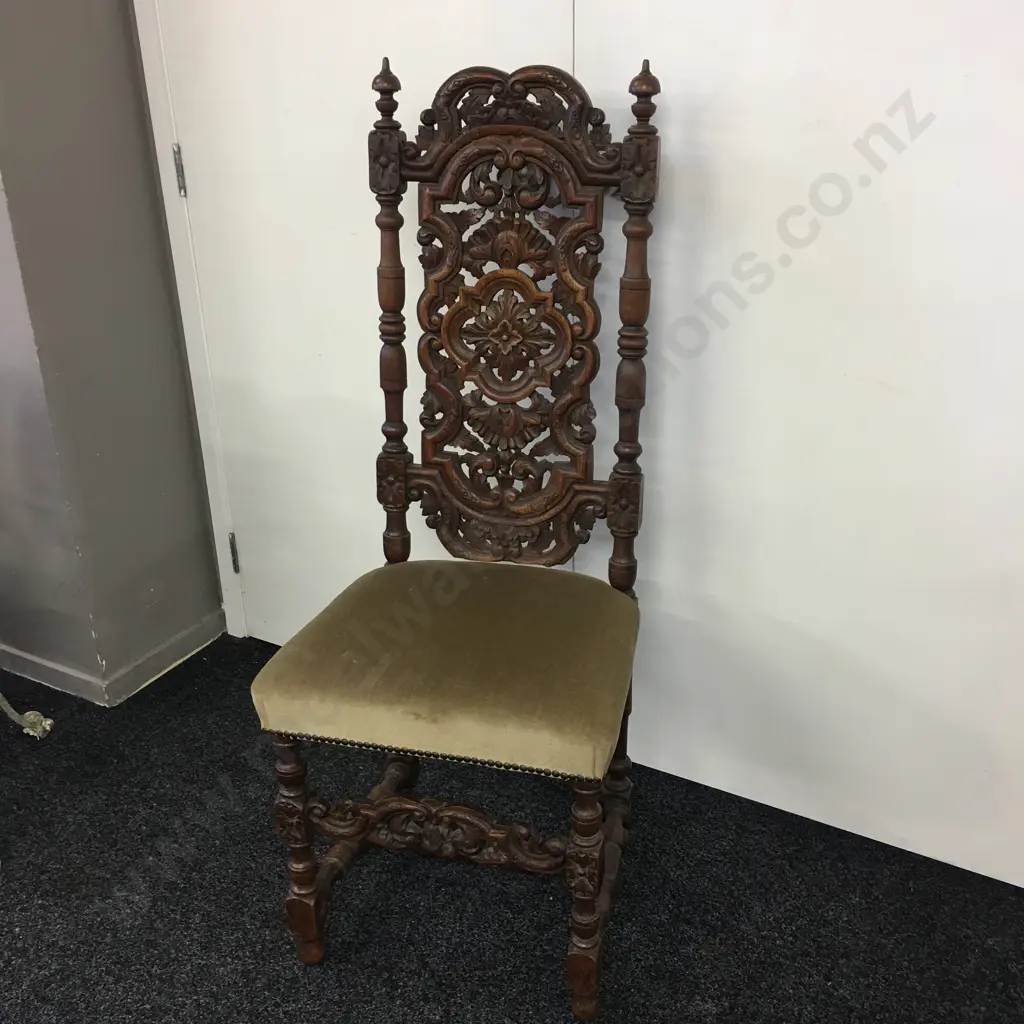 Antique Oak Carved Highback Dining Chair Image 1++