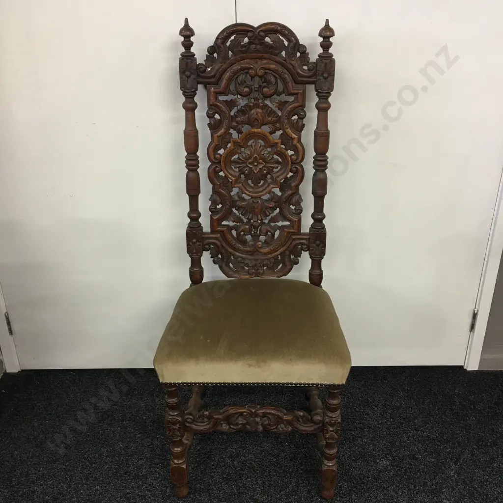 Antique Oak Carved Highback Dining Chair Image 1++