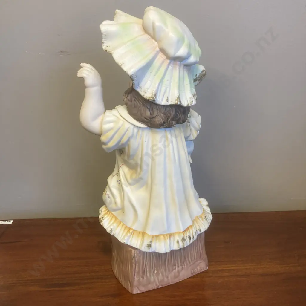 Vintage Antique Bisque Porcelain Figural Statue Of a Girl With Her Dog, 1880 Mark At Base, H45cm Image 1++