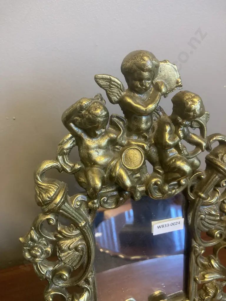 Victorian Ornate Brass Plated Cast Iron Picture Frame / Mirror With Cherubs & Mythical Creatures, 34.5 x 26cm Image 1++