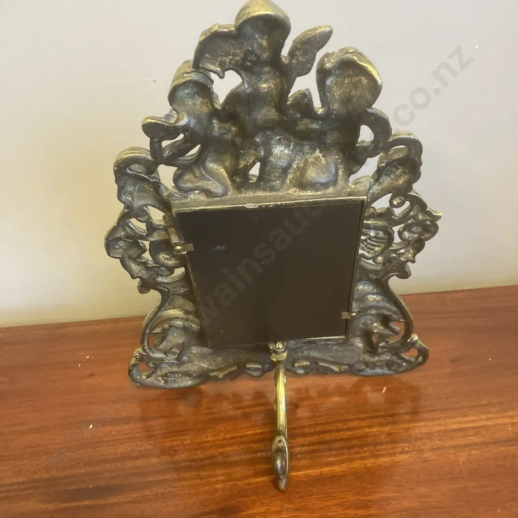 Victorian Ornate Brass Plated Cast Iron Picture Frame / Mirror With Cherubs & Mythical Creatures, 34.5 x 26cm Image 1++