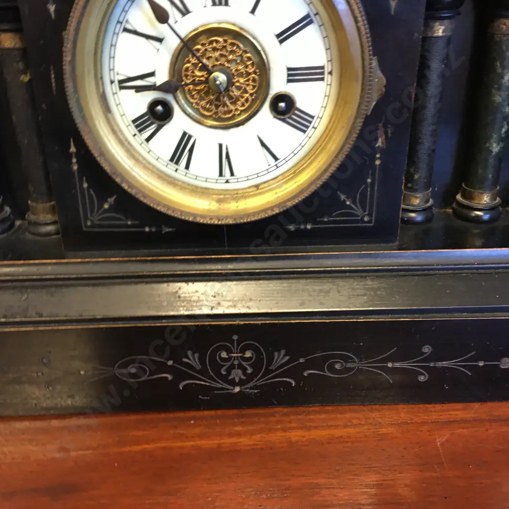 German HAC Of Wurttemberg 14-Day Faux Slate Mantle Clock - No 3159, Vintage 19th Century Striking Mantle Clock Image 1++
