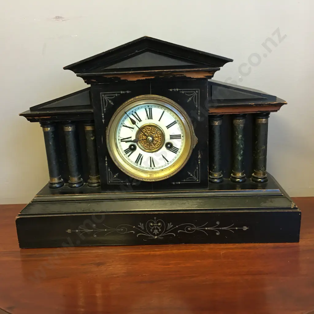 German HAC Of Wurttemberg 14-Day Faux Slate Mantle Clock - No 3159, Vintage 19th Century Striking Mantle Clock Image 1++