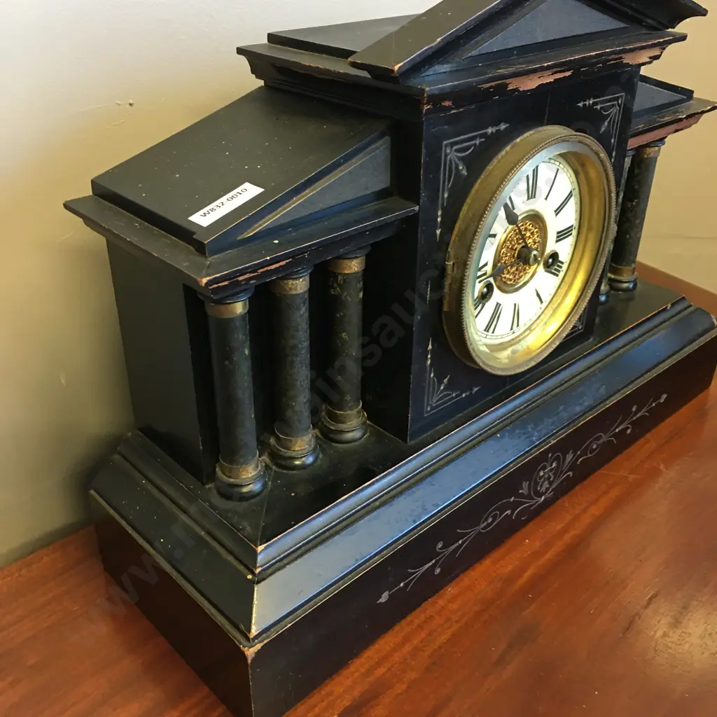 German HAC Of Wurttemberg 14-Day Faux Slate Mantle Clock - No 3159, Vintage 19th Century Striking Mantle Clock Image 1++