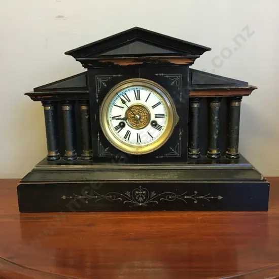 German HAC Of Wurttemberg 14-Day Faux Slate Mantle Clock - No 3159, Vintage 19th Century Striking Mantle Clock