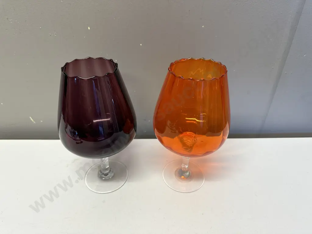 Pair of Brandy Balloon Glasses, Orange & Amethyst Image 1++