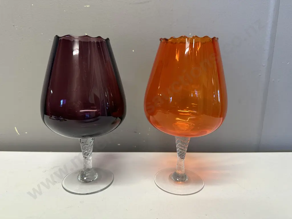 Pair of Brandy Balloon Glasses, Orange & Amethyst Image 1++