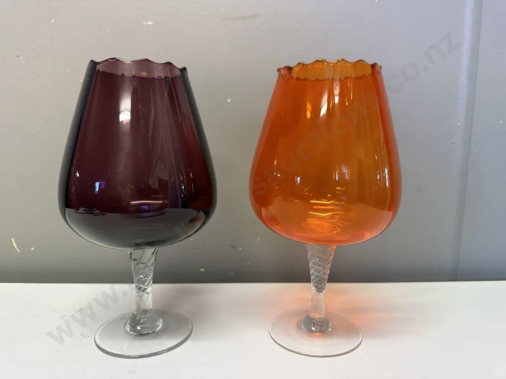 Pair of Brandy Balloon Glasses, Orange & Amethyst Image 1++