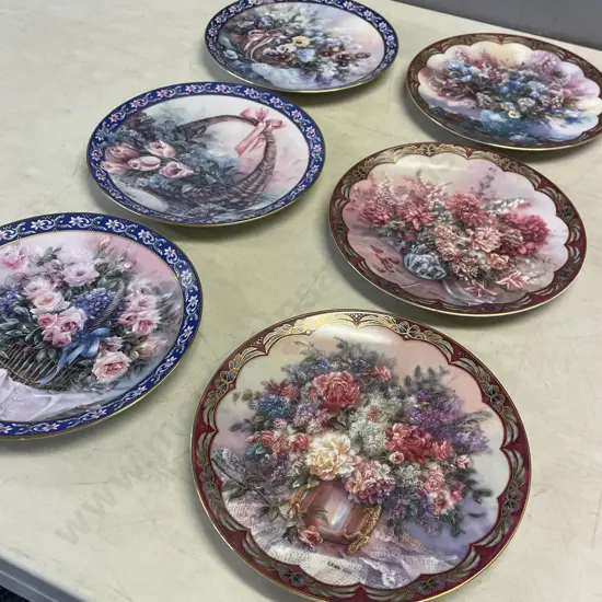 Six Limited Edition Len Lui Decorative Floral Plates. Dia21cm