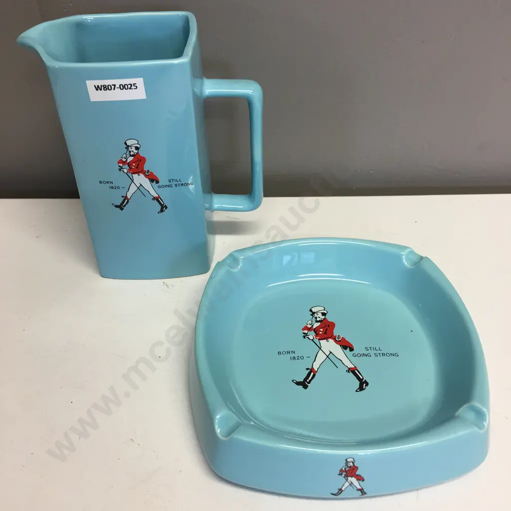 Vintage Teal Blue Johnnie Walker Water Jug & Ashtray, Wade PDM Ceramic Image 1++