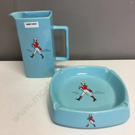 Vintage Teal Blue Johnnie Walker Water Jug & Ashtray, Wade PDM Ceramic
