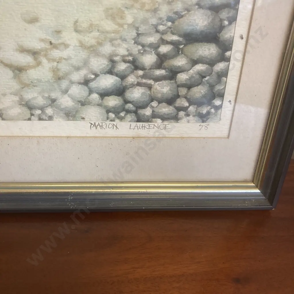 Framed Watercolour by Marion Laurence 78 of a Stoney Creek Bed scene, 49 x 35cm Image 1++
