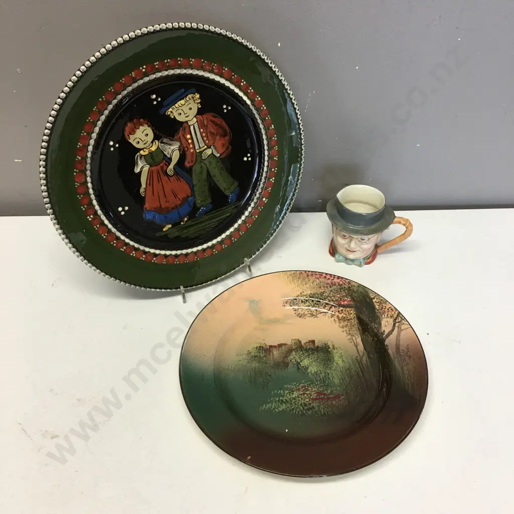 Vintage Beswick Mr Pickwick, Kohler Biel Pottery Plate & Royal Doulton Warwick Castle Plate Image 1++