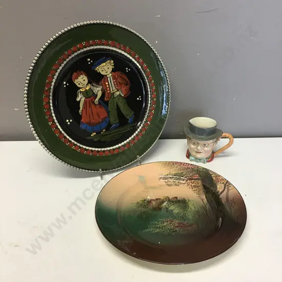 Vintage Beswick Mr Pickwick, Kohler Biel Pottery Plate & Royal Doulton Warwick Castle Plate