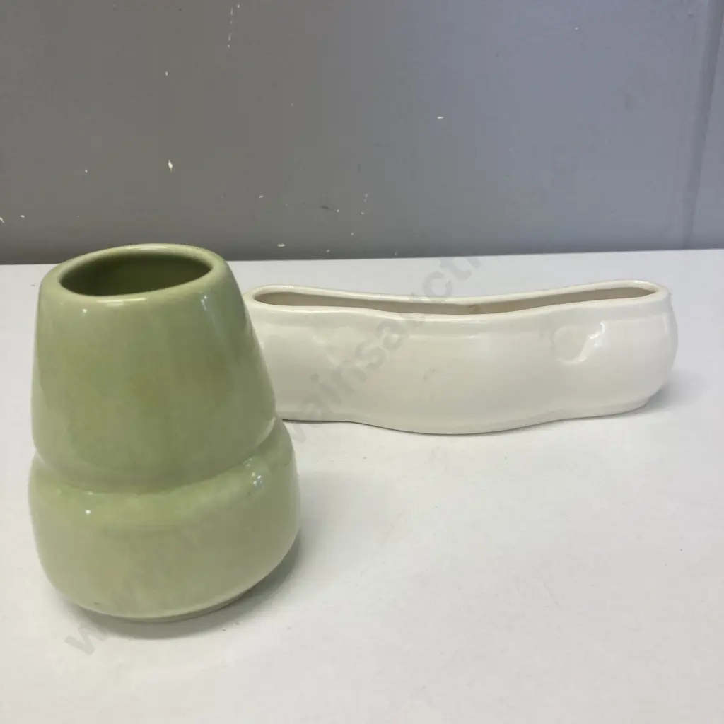 Crown Lynn Waisted Vase Numbered 86 On Base & Small Cream Beswick Trough Vase Image 1++