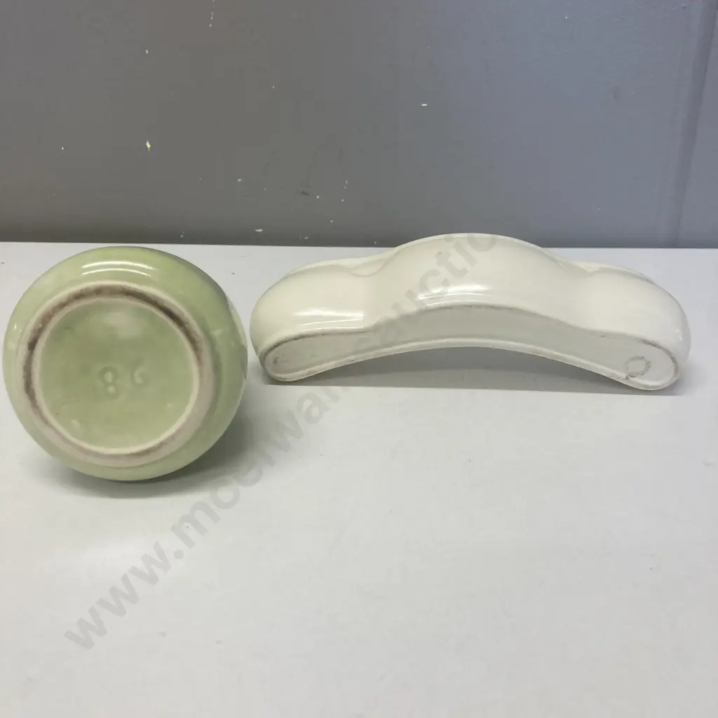 Crown Lynn Waisted Vase Numbered 86 On Base & Small Cream Beswick Trough Vase Image 1++