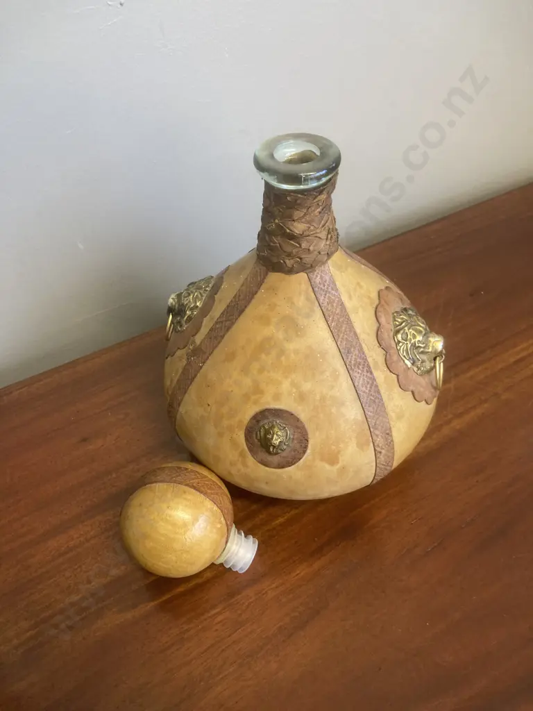 Pair of Vintage Mid Century Italian Leather Wrapped Glass Decanters Image 1++