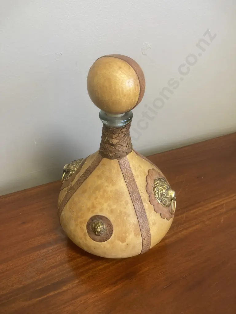 Pair of Vintage Mid Century Italian Leather Wrapped Glass Decanters Image 1++