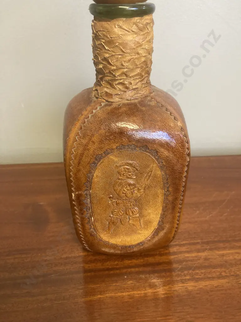 Pair of Vintage Mid Century Italian Leather Wrapped Glass Decanters Image 1++