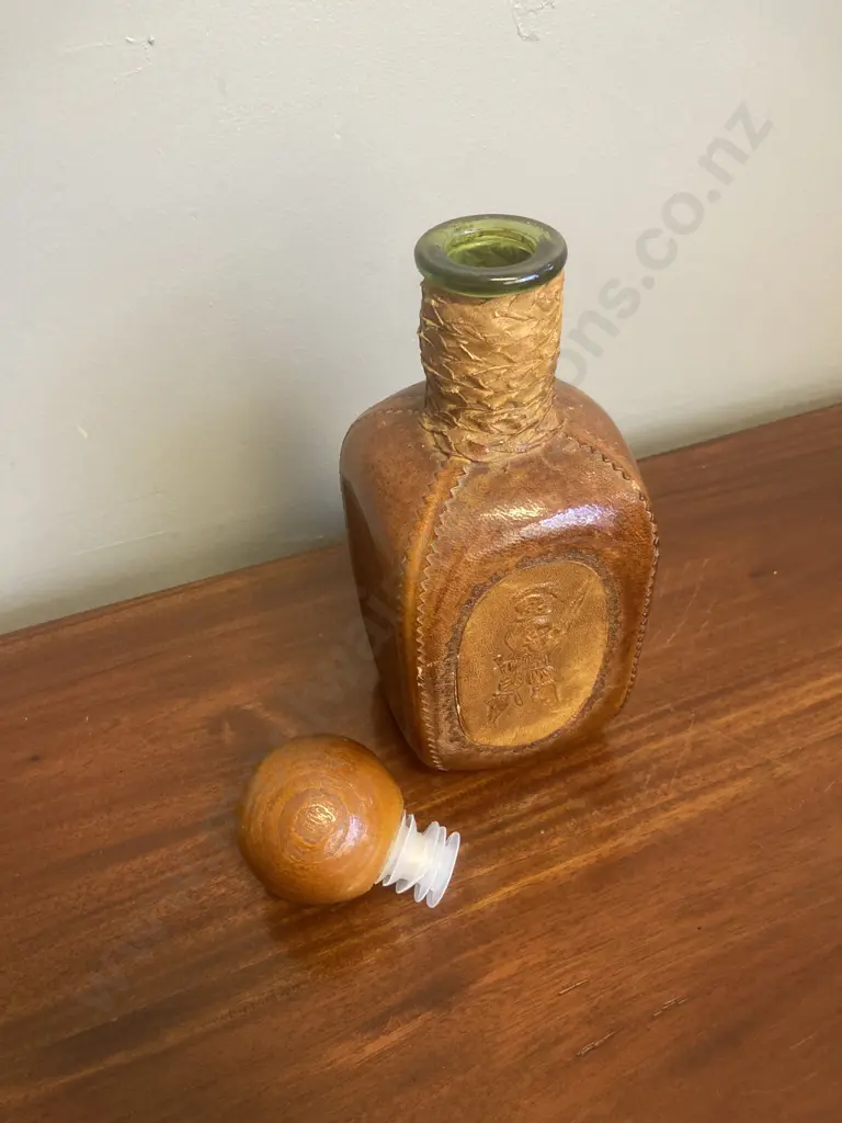 Pair of Vintage Mid Century Italian Leather Wrapped Glass Decanters Image 1++