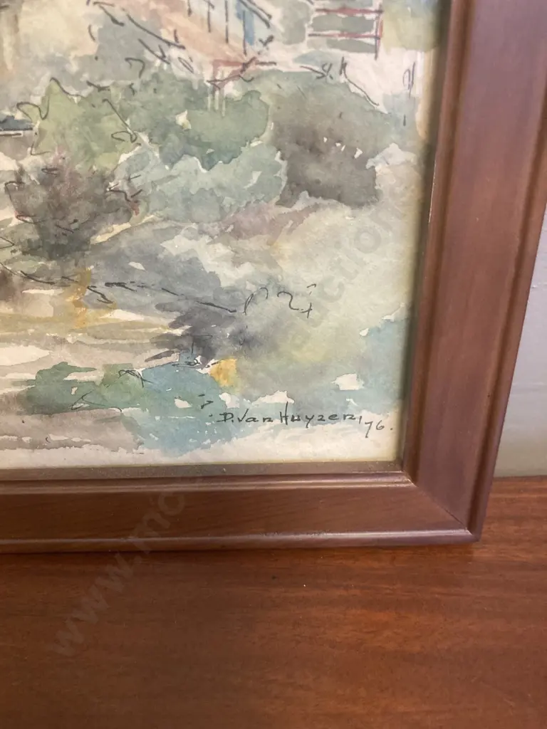 Framed Watercolour "Geyserland Rotorua" by D.Van Huyzen '76, 32 x 40cm Image 1++