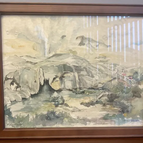 Framed Watercolour "Geyserland Rotorua" by D.Van Huyzen '76, 32 x 40cm