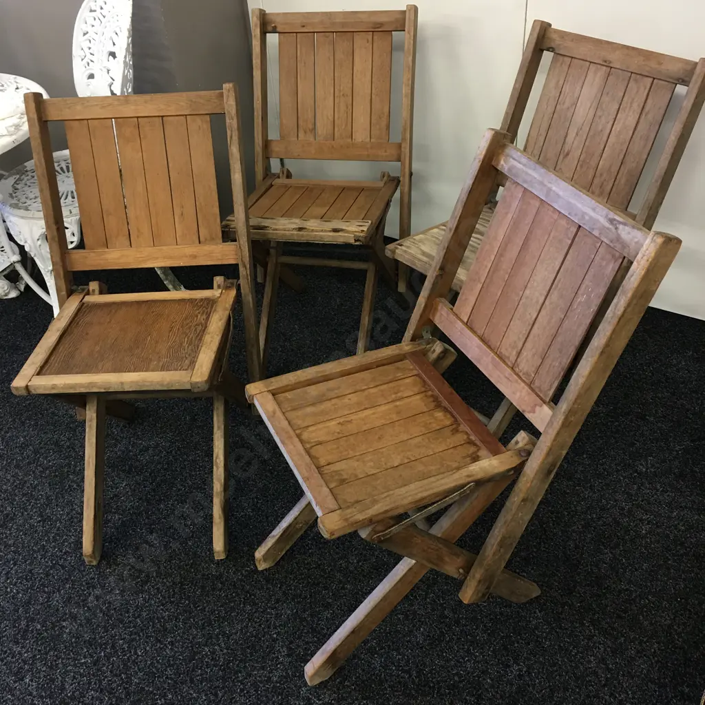 Set of 4 Folding Wooden Antique Chairs Stamped G.S.C (Ex Gisborne Social Club) Image 1++