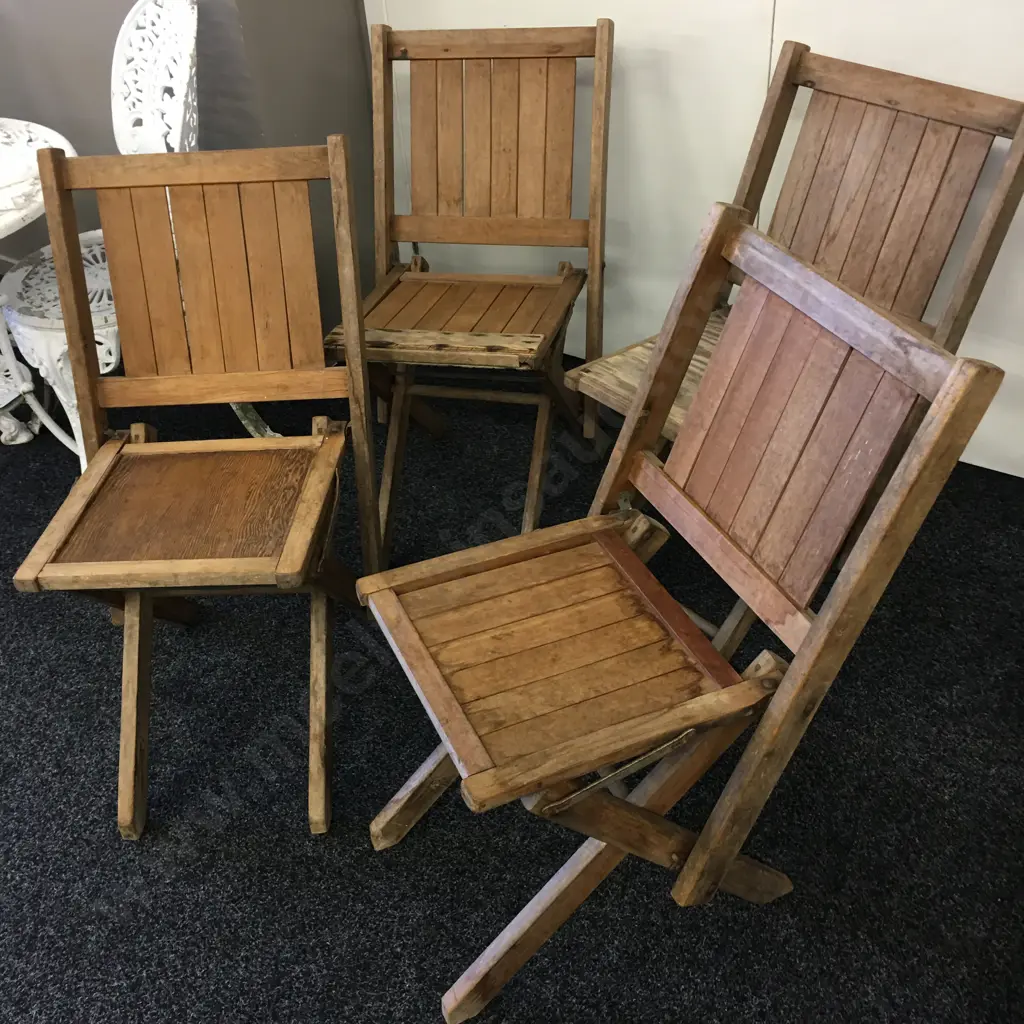 Set of 4 Folding Wooden Antique Chairs Stamped G.S.C (Ex Gisborne Social Club) Image 1++