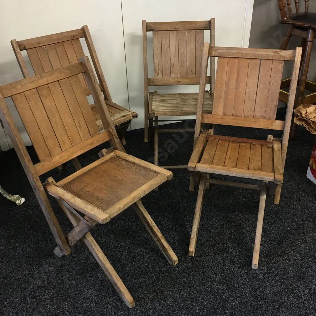 Set of 4 Folding Wooden Antique Chairs Stamped G.S.C (Ex Gisborne Social Club) Image 1++