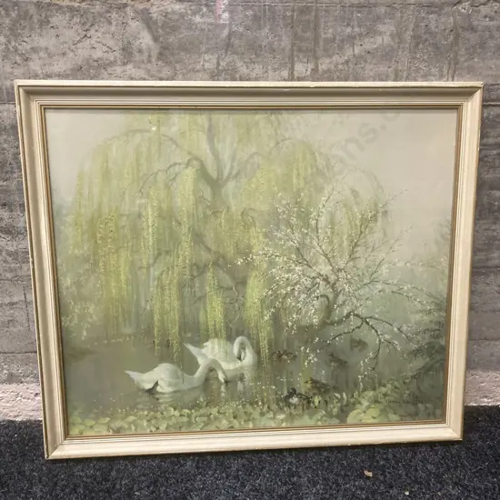 Vintage 1950s Vernon Ward 'Lakeside In Spring' Print Framed With Glass, 57 x 68cm