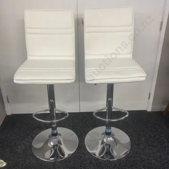 Pair of Cream PU Leather Highback Swivel Gaslift Pedestal Barstools