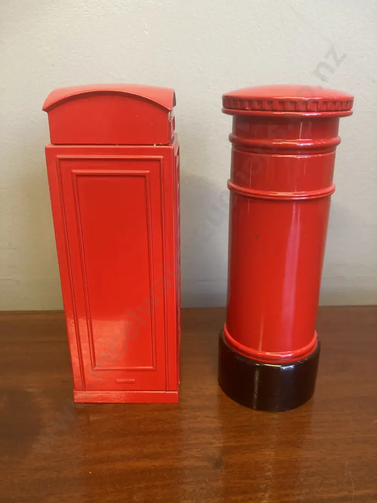 Red Metal Money Boxes - British Post Box & Telephone Box, H15cm Image 1++