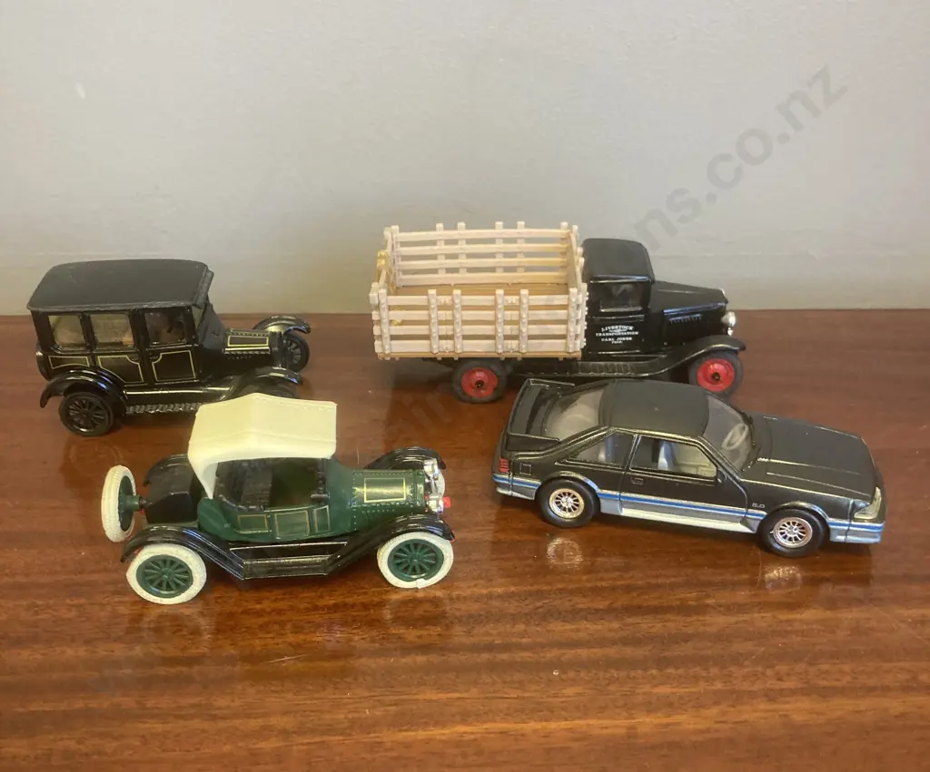 Ertl 1:43 Diecast 1930 Chevy Stake Truck, Blueprint Replicas 88 Ford Mustang GT, 1923 Ford Fordor & Chevrolet Royal Mail Image 1++