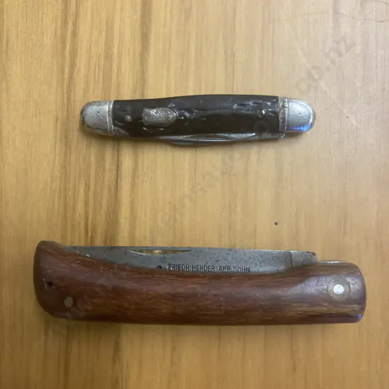 Vintage Friedr. Herder Abr Sohn Spade Solingen German Pocket Knife, & Richards Sheffield England Double Bladed Pen Knife