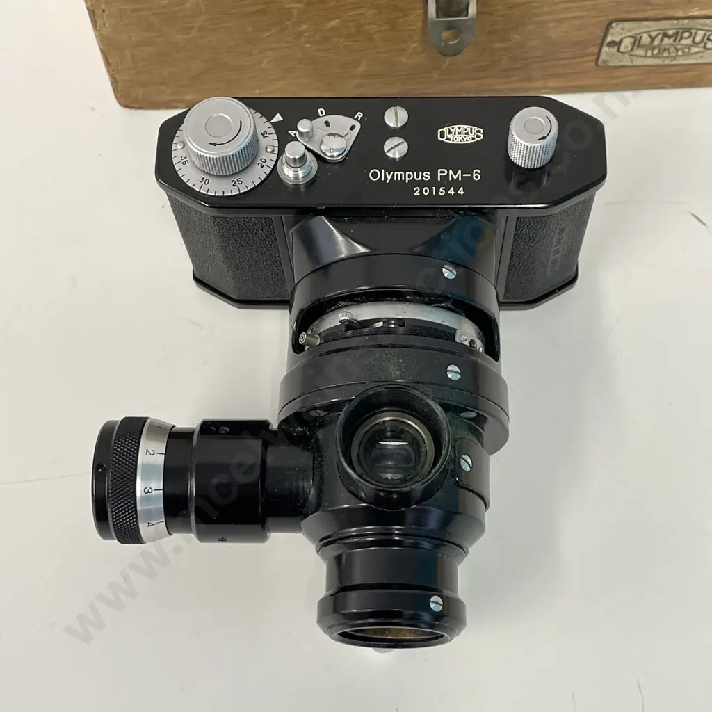 Vintage Olympus PM-6 Camera. No. 201544. In Original Wooden Box Image 1++