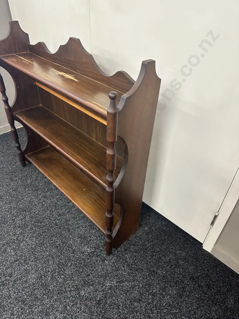 Vintage Stained Pine Bookshelf Three Tier (af to top) H86,W91,D23cm. Image 1++
