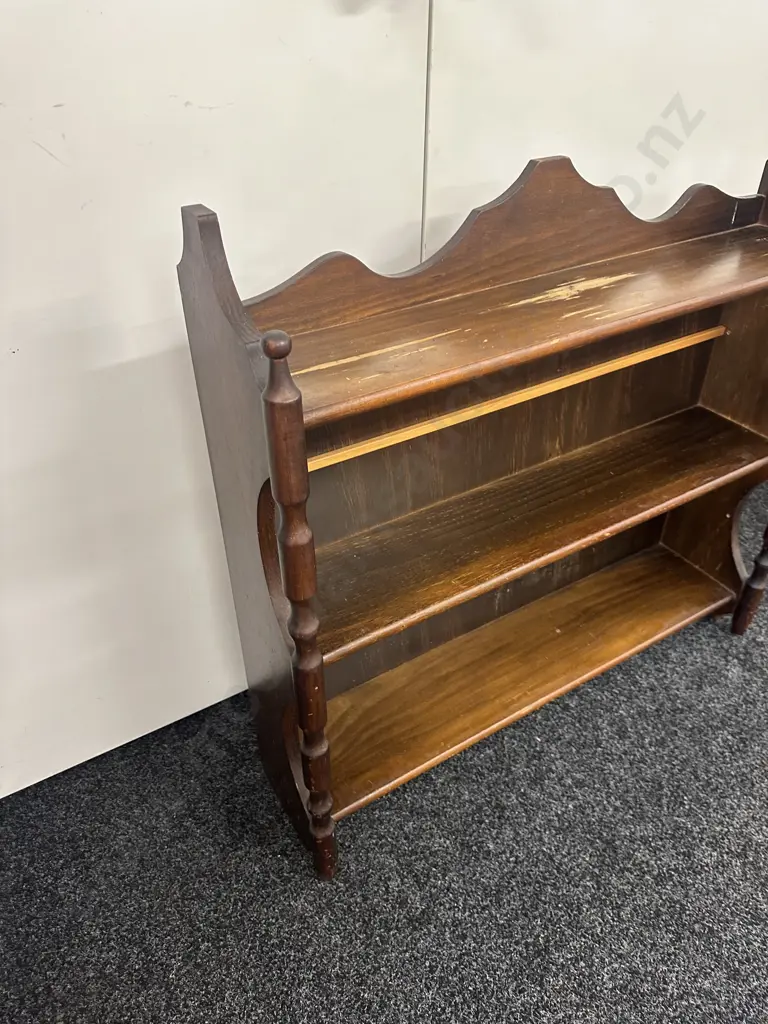 Vintage Stained Pine Bookshelf Three Tier (af to top) H86,W91,D23cm. Image 1++