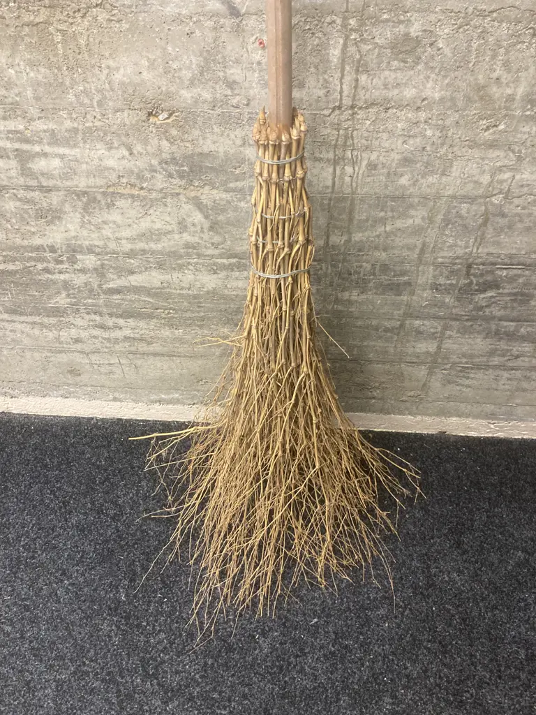 Vintage Brushwood Broom with Bamboo Handle, 166cm Image 1++