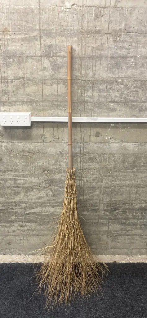 Vintage Brushwood Broom with Bamboo Handle, 166cm Image 1++
