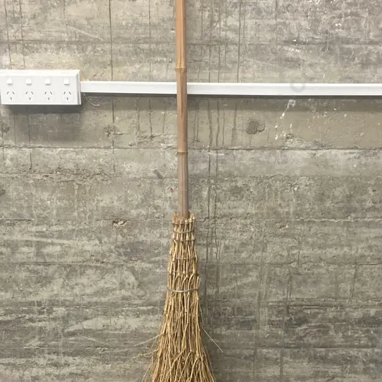 Vintage Brushwood Broom with Bamboo Handle, 166cm