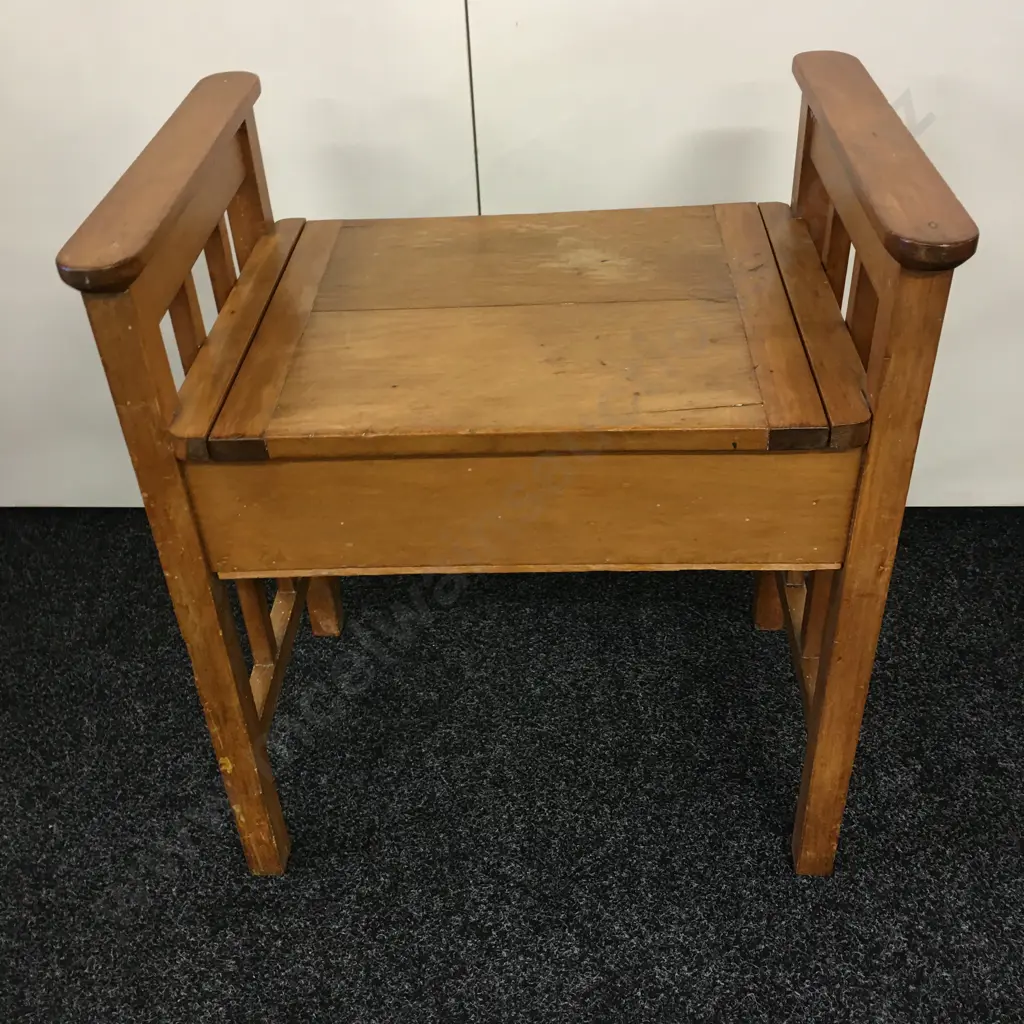 Art Deco Rimu Piano Stool With Hinged Seat & Music Storage, 64 x 57cm Image 1++