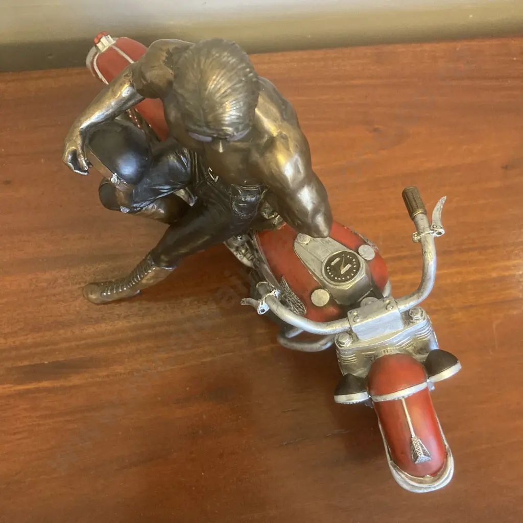 "Objet D'Art" Cold Cast Bronze Figure On Motorbike Sculpture, 23 x 31cm Image 1++