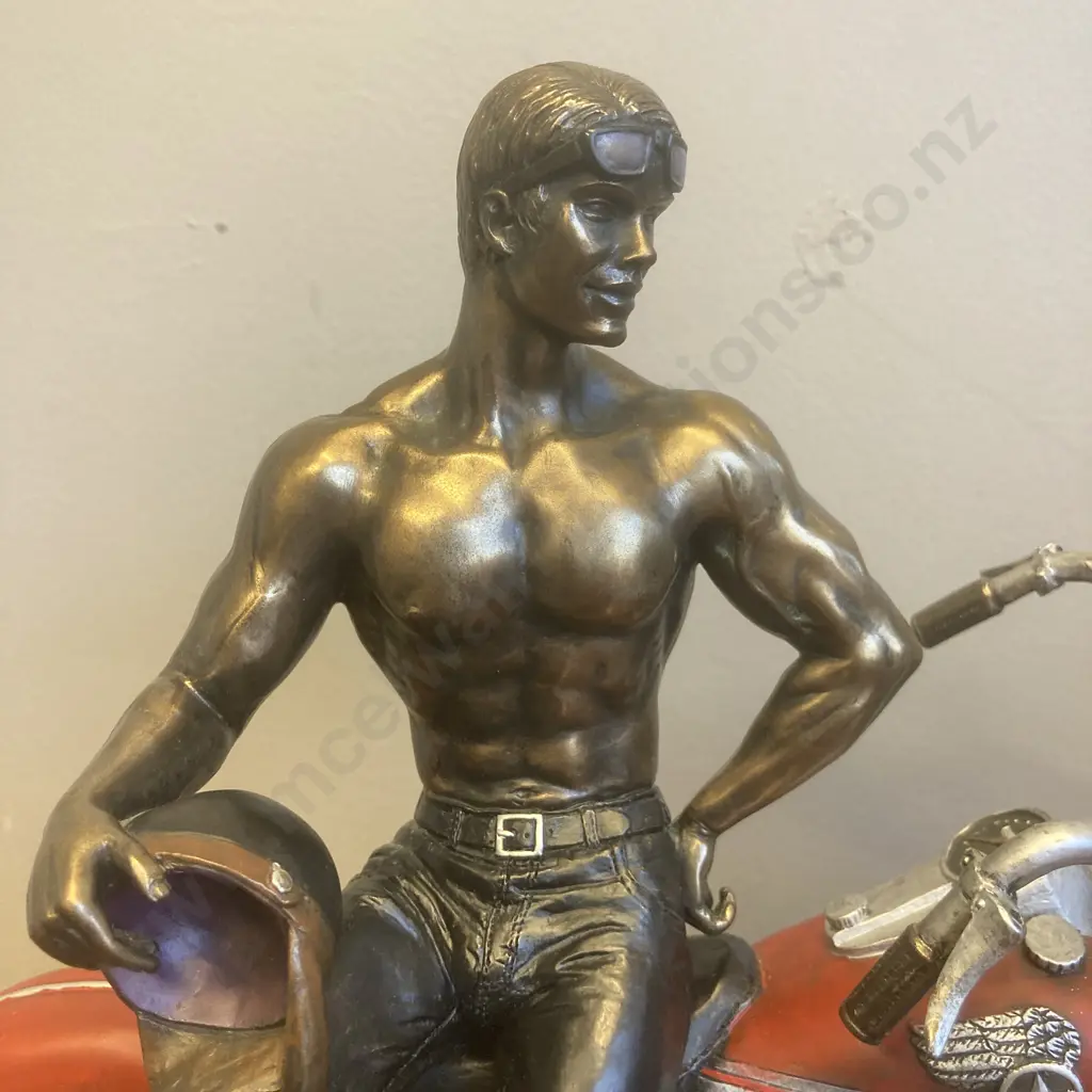 "Objet D'Art" Cold Cast Bronze Figure On Motorbike Sculpture, 23 x 31cm Image 1++